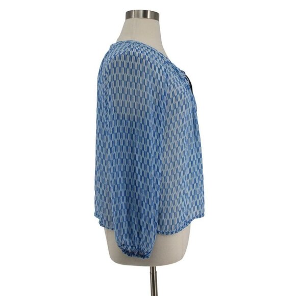 Jessica Simpson Blue Striped Chiffon Tie Waist Peasant Top Shirt Plus Size 1X - Picture 3 of 6